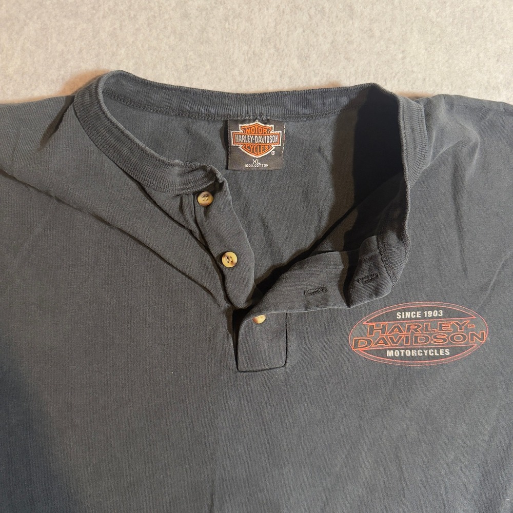 Vintage Harley Davidson Henley Shirt Mens XL Faded Black Ft. Lauderdale 90s vtg